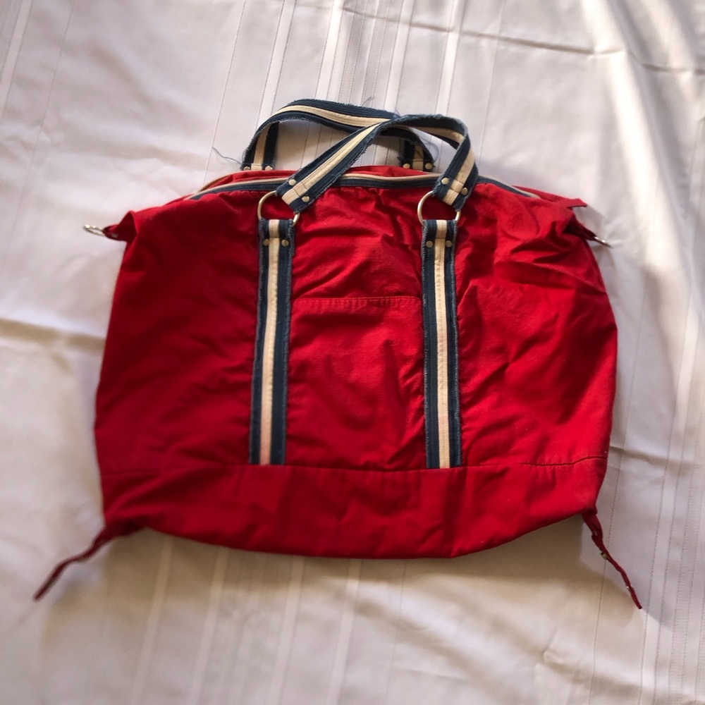 Old Navy Red Canvas Tote with Striped Handles
